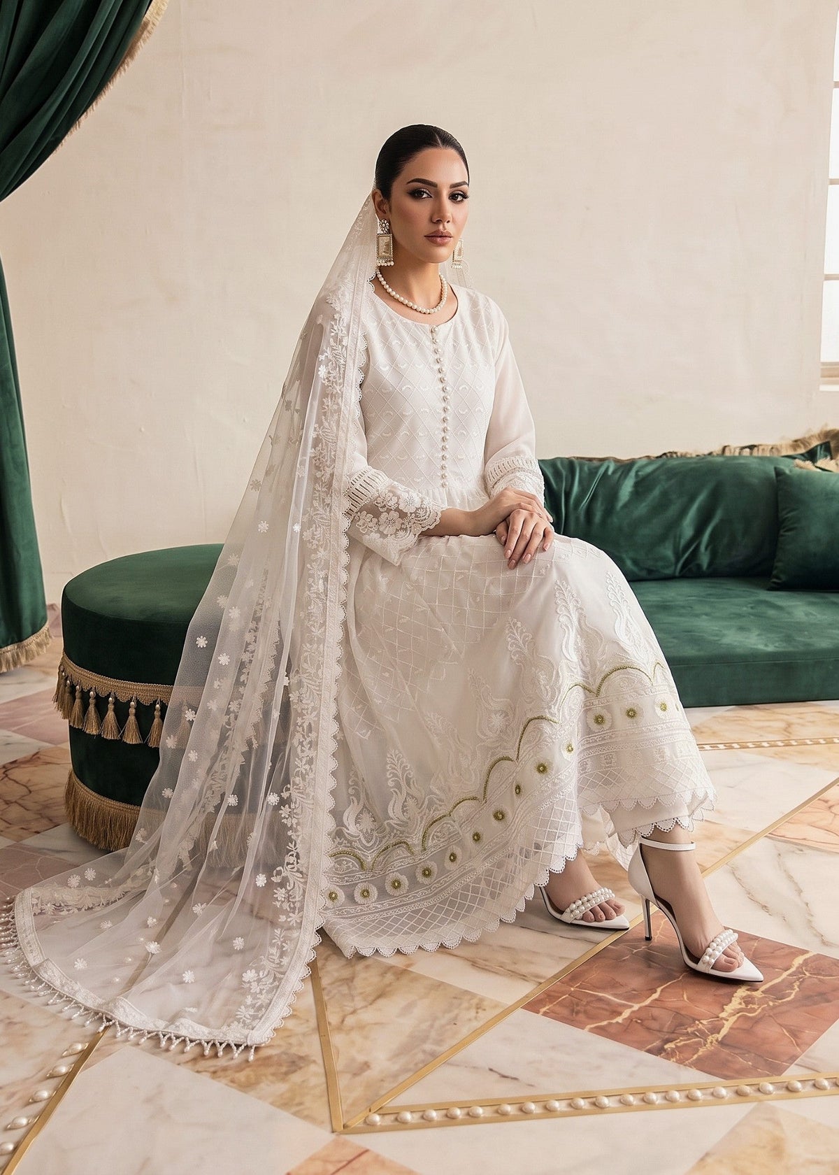 White Chiffon Pishwas Suit Online in Sri Lanka India Australia