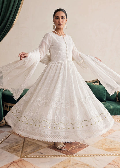 White Chiffon Pishwas Pakistani Suit Online in Dubai UAE Abudhabi Ajman Sharjah
