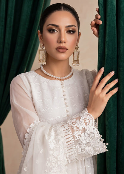 White Chiffon Pishwas Pakistani Suit Online in Dubai UAE Abudhabi Ajman Sharjah