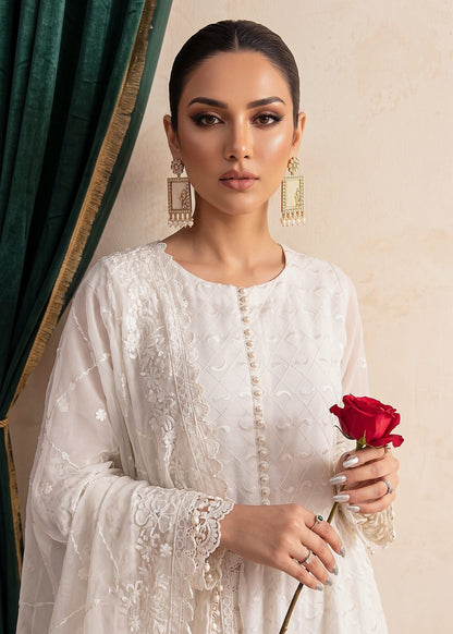 White Embroidered Chiffon Partywear Suit Online in UK USA Canada