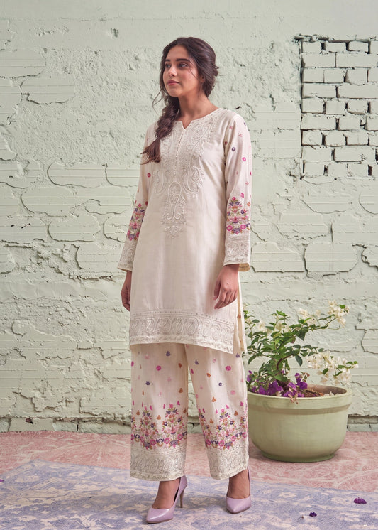 Summer Embroidered Off-White Pakistani Suit Online in Dubai DXB UAE Abudhabi Meena Bazaar