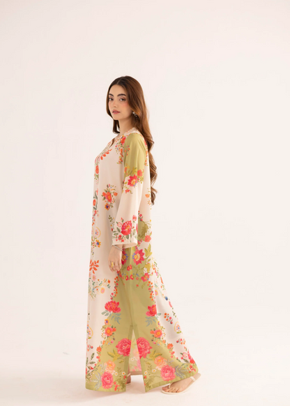 Summer Wear Antique White Silk Lawn Kaftan Online in UK USA Canada