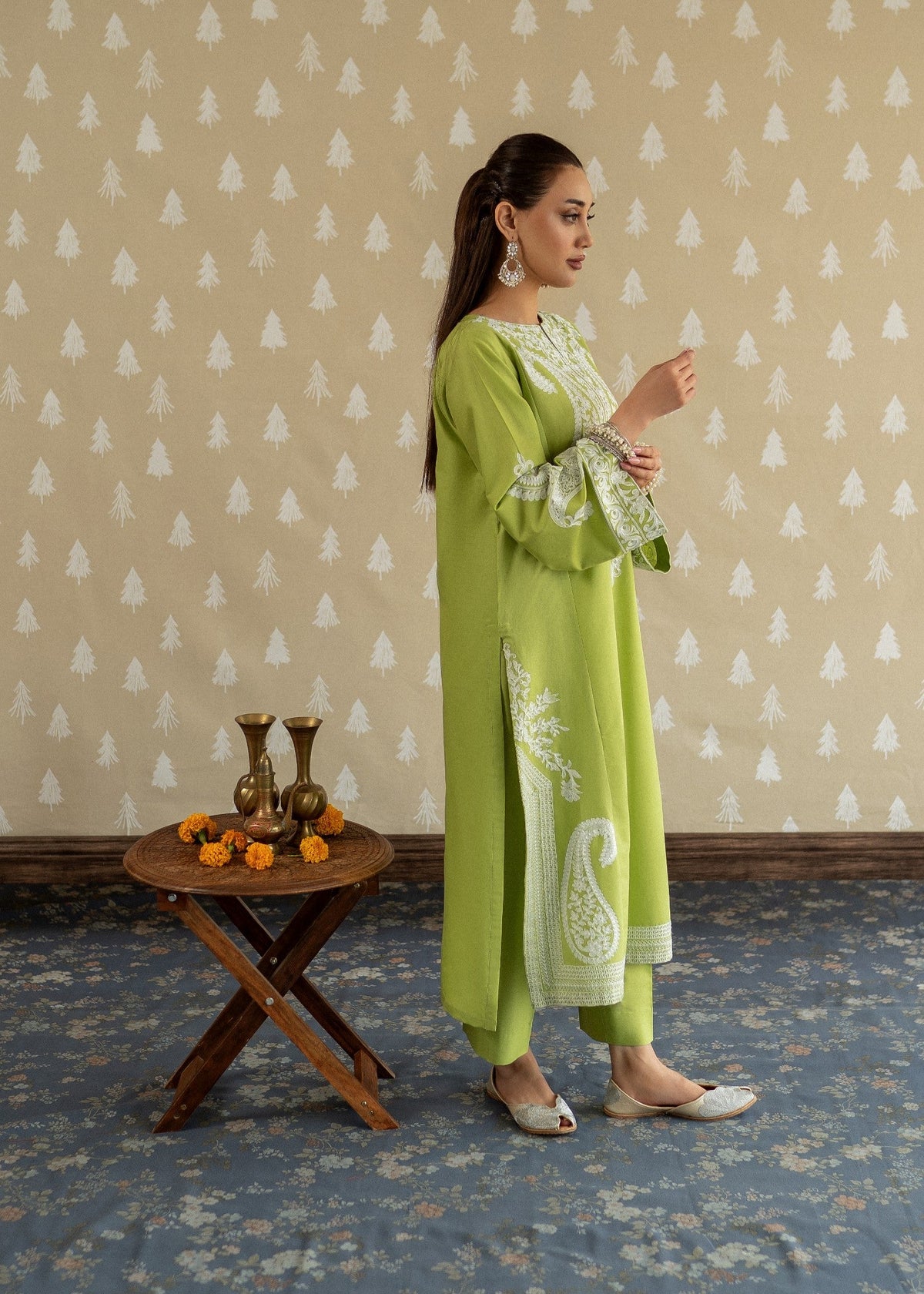 Summer Wear Apple Green Lawn Kurta Set Online in Dubai UAE Abudhabi Ajman Sharjah