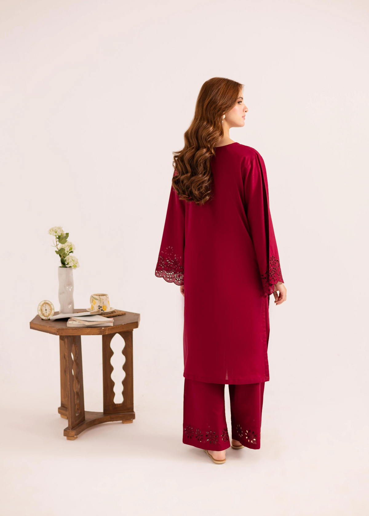 Summer Wear Berry Red Lawn Kurta Set Online in Sri Lanka India Australia