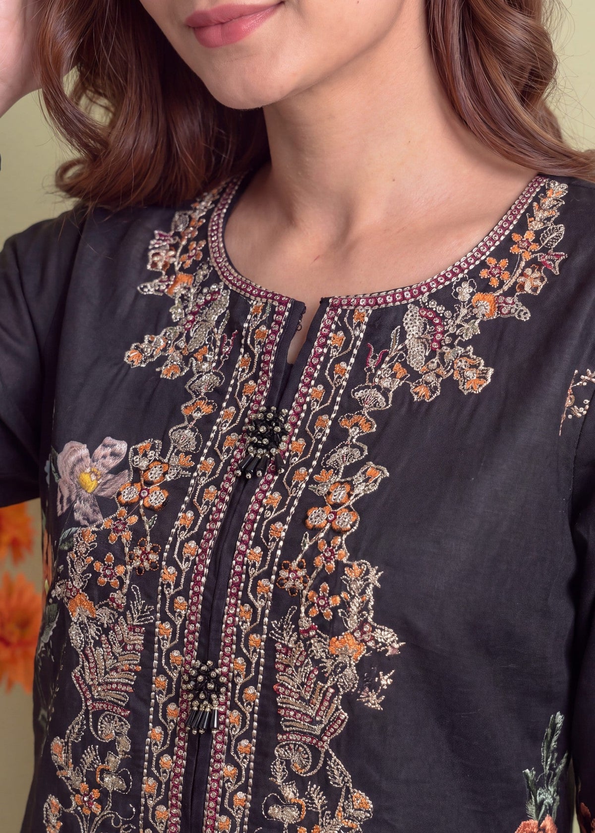 Summer Wear Black Lawn Kurta Set Online in Sri Lanka India Australia