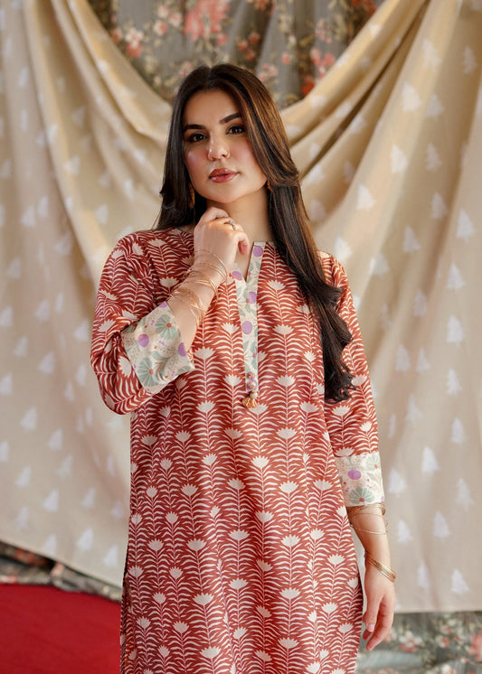 Summer Wear Brown Lawn Kurta Set Online in UK USA Canada