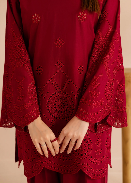 Summer Wear Fire Red Lawn Kurta and Farshi Shalwar Online in UK USA Canada