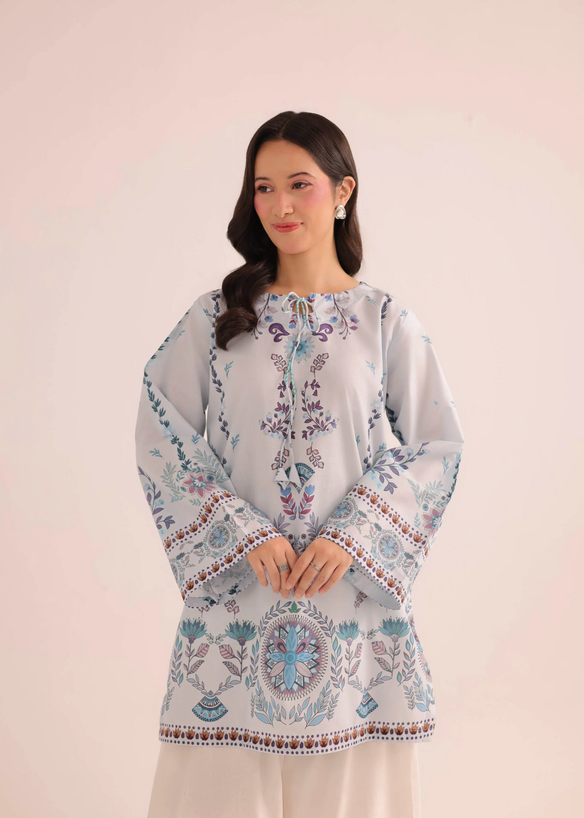 Summer Wear Ice Blue Poly Lawn Kurti Online in UK USA Canada