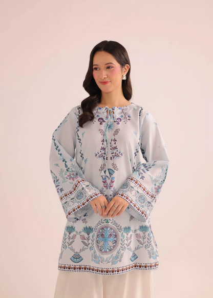 Summer Wear Ice Blue Poly Lawn Kurti Online in UK USA Canada