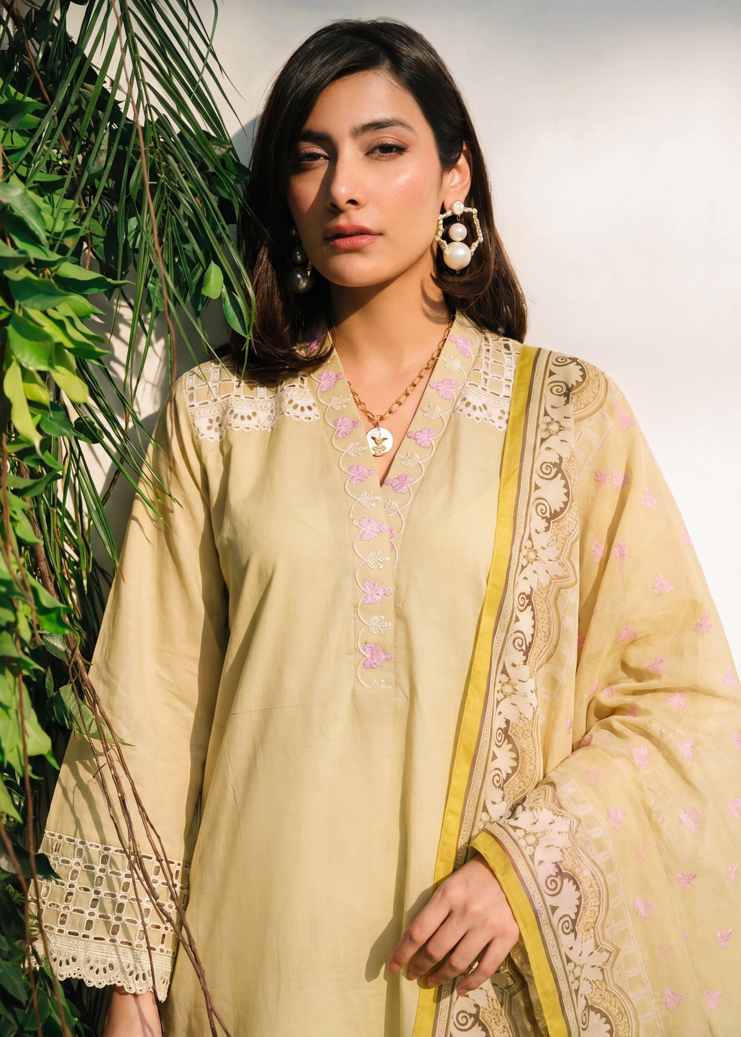 Summer Wear Light Yellow Lawn Suit Online in KSA Riyadh Saudi Arabia Oman Bahrain Qatar