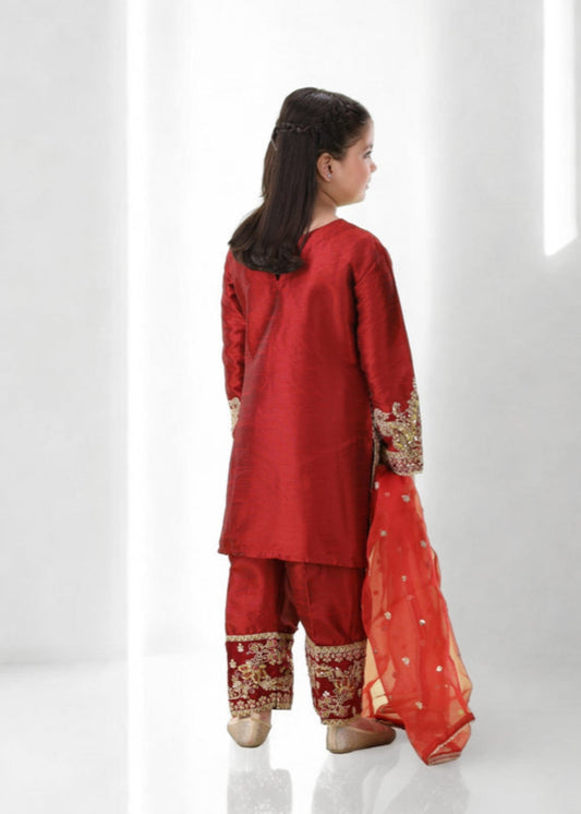 Summer Wear Red Lawn Kurta Trouser Set Online in UK USA Canada
