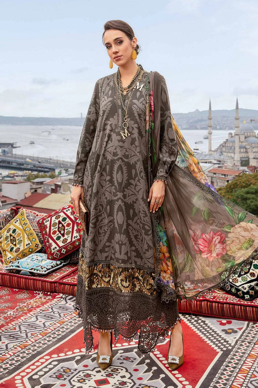 Grey Pure Lawn Suit with Chiffon Dupatta