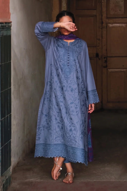 Zinc Blue Embroidered Cotton Lawn Suit
