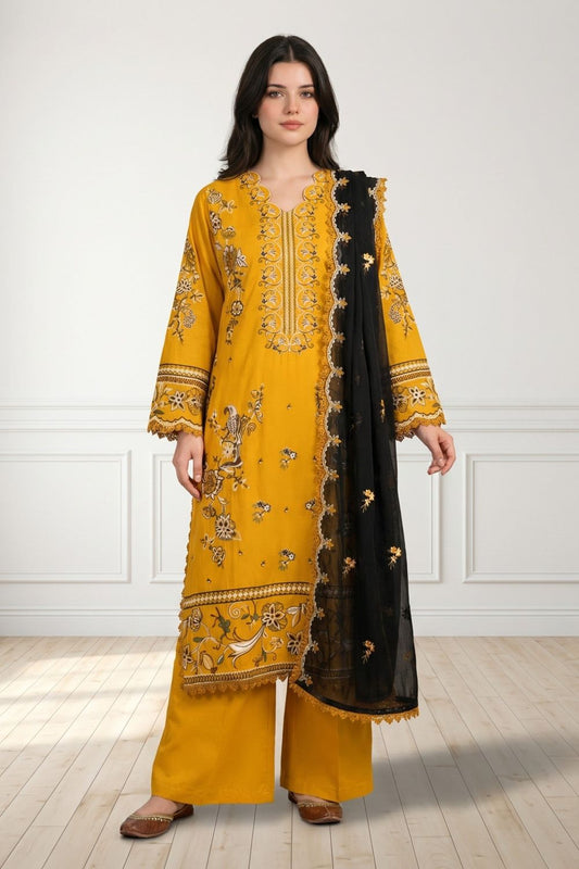 Sunflower Embroidered Lawn Cotton Salwar Kameez Online in Dubai UAE Abudhabi Ajman Sharjah