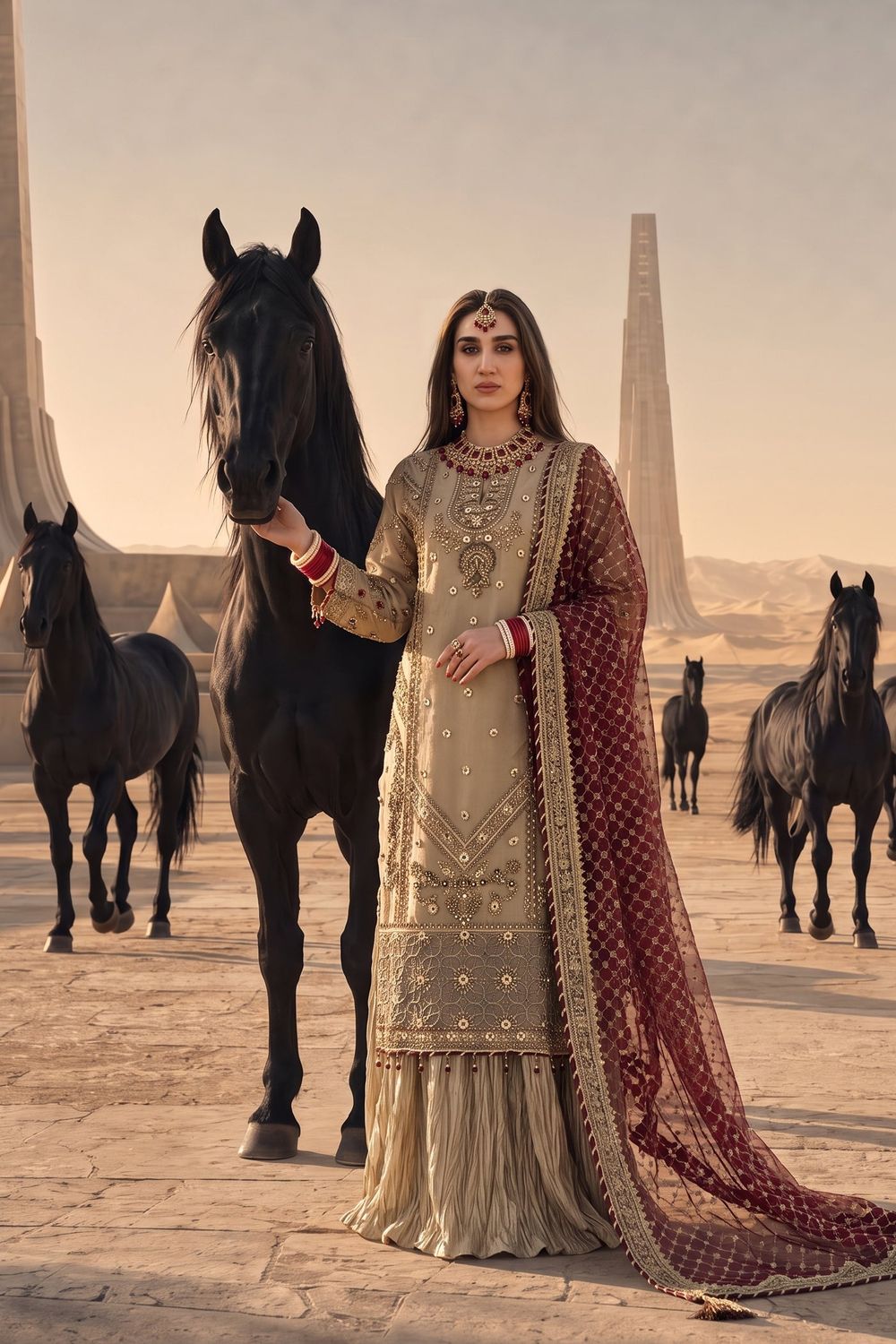 Tan Brown Adda Work Organza Sharara Online in Dubai UAE Abudhabi Ajman Sharjah
