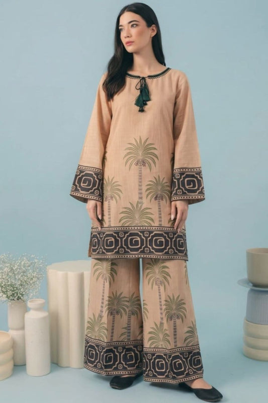 Tan Brown Printed Khaddar Daily Wear Salwar Kameez Online in Dubai UAE Abudhabi Ajman Sharjah