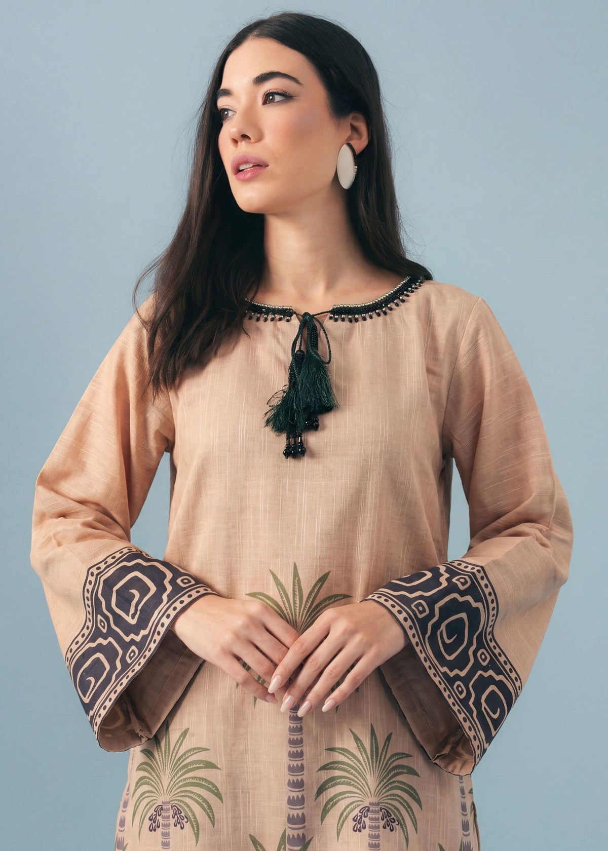 Tan Brown Regular Fit Khaddar Tunic Shirt and Trouser Online in Sri Lanka India Australia