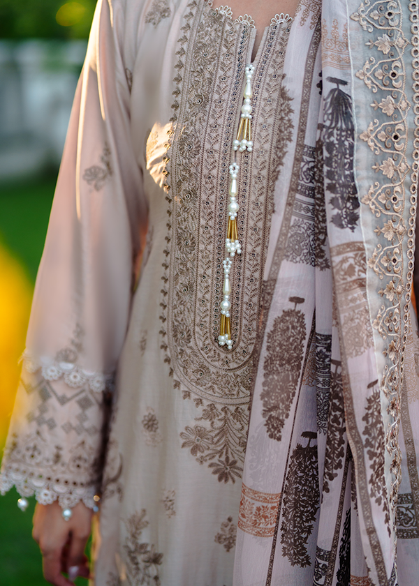 Taupe Beige Embroidered Lawn Dress Material Online in Dubai UAE Abudhabi Ajman Sharjah
