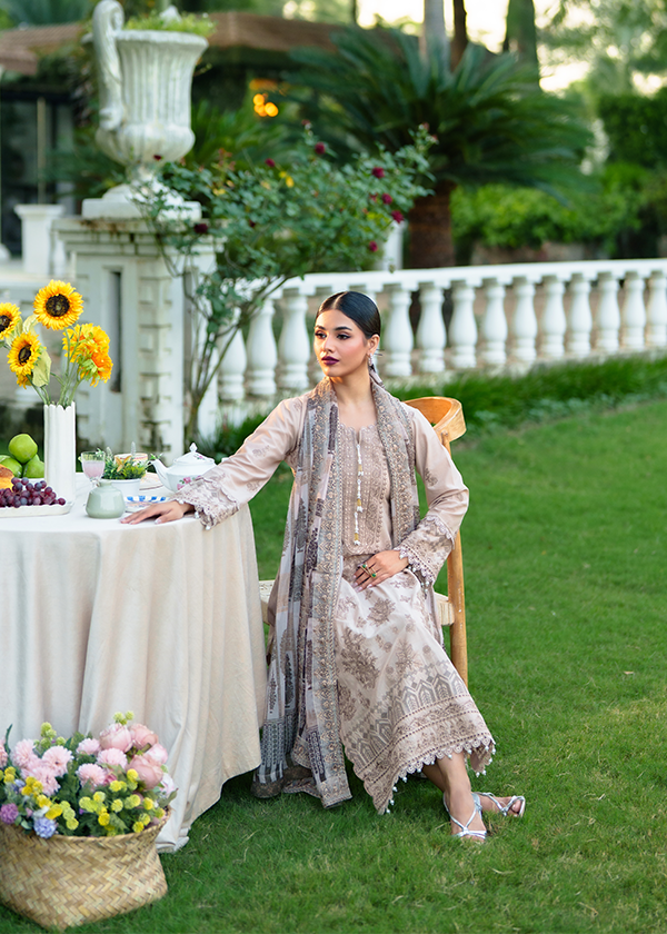 Taupe Beige Lawn Festive Suit Online in Dubai DXB UAE Abudhabi Meena Bazaar