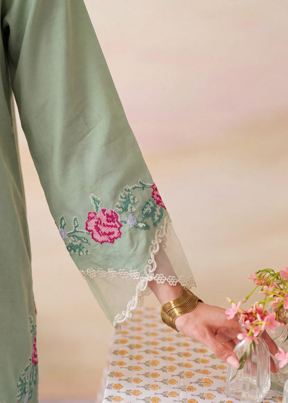 Tea Green Dhanak Embroidered Kurta Set Online in Sri Lanka India Australia