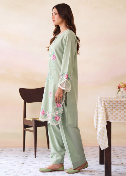 Tea Green Embroidered Dhanak Kurta Set Online in Dubai DXB UAE Abudhabi Meena Bazaar