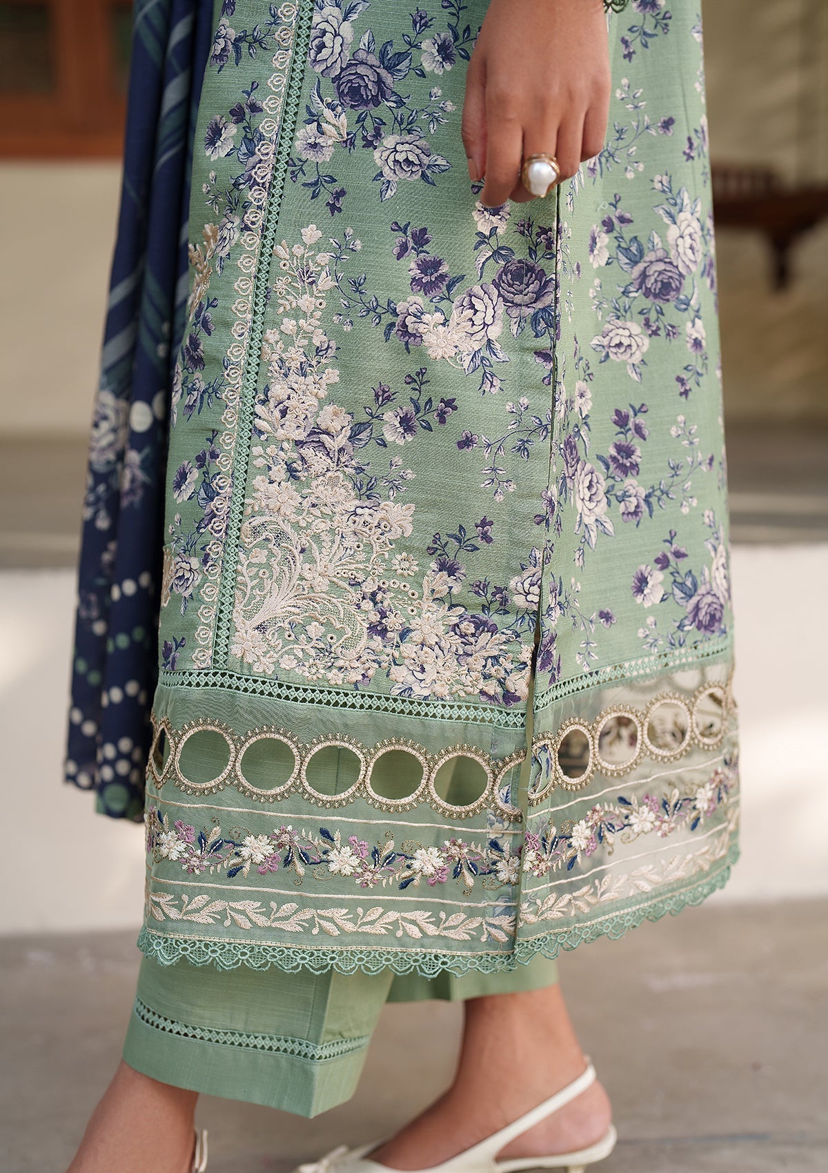 Tea Green Embroidered Lawn Pakistani Designer Suit Online in KSA Riyadh Saudi Arabia Oman Bahrain Qatar