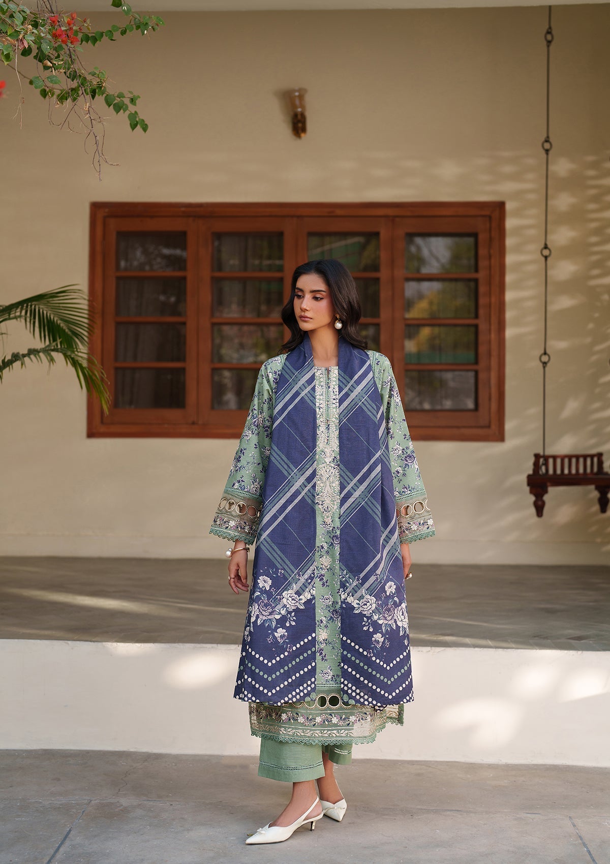 Tea Green Embroidered Lawn Pakistani Suit Online in UK USA Canada