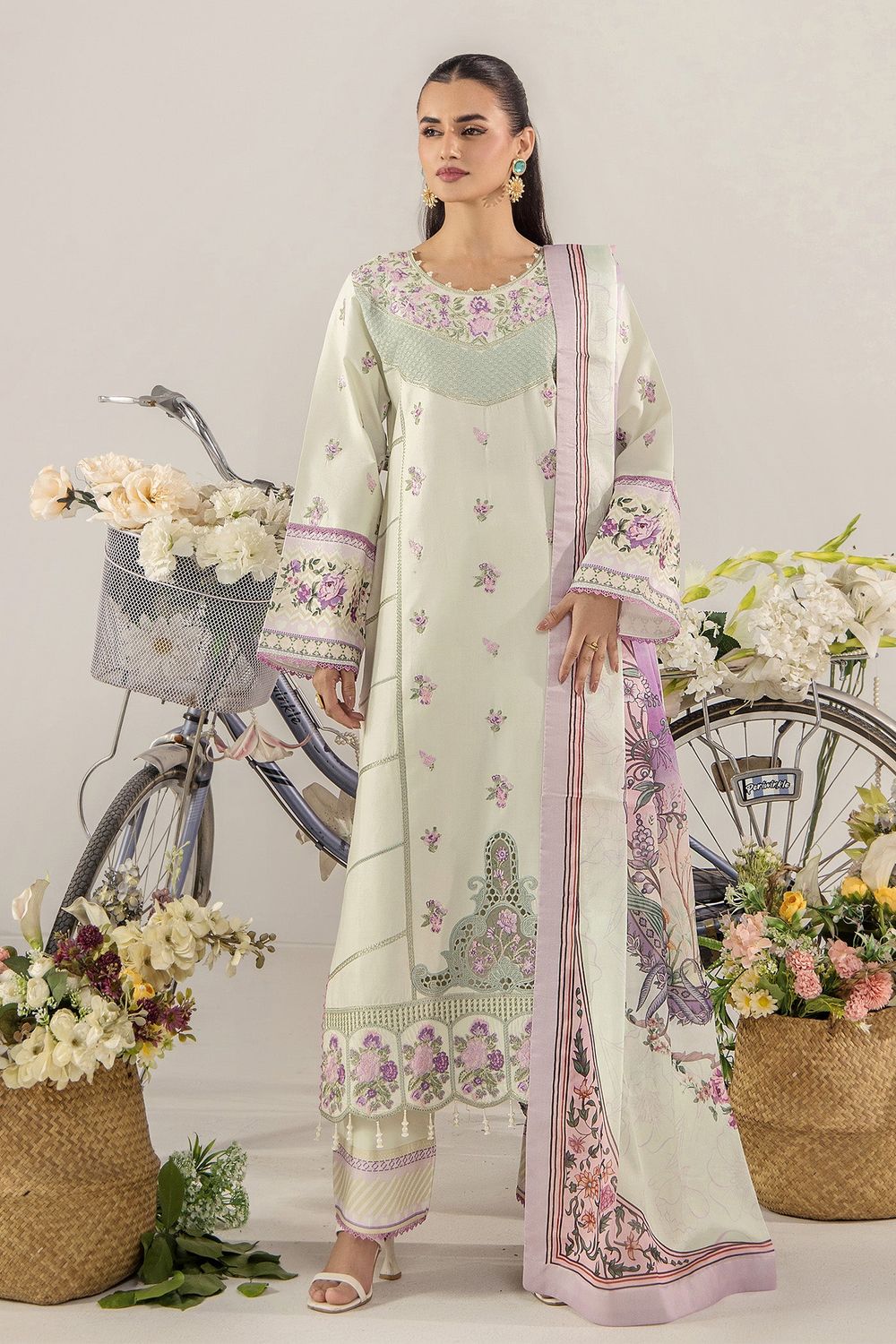 Tea Green Embroidered Lawn Suit Online in Dubai UAE Abudhabi Ajman Sharjah