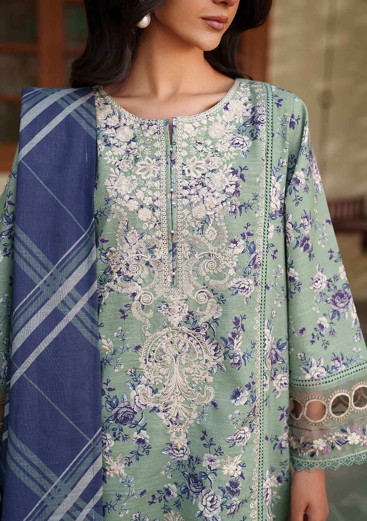 Tea Green Embroidered Lawn Suit Online in Sri Lanka India Australia