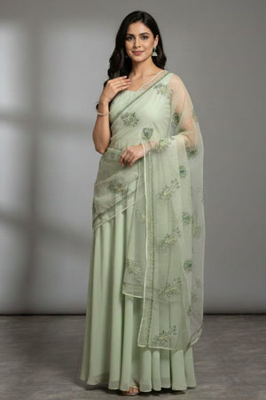 Tea Green Embroidered Organza Dupatta Online in Dubai UAE Abudhabi Ajman Sharjah
