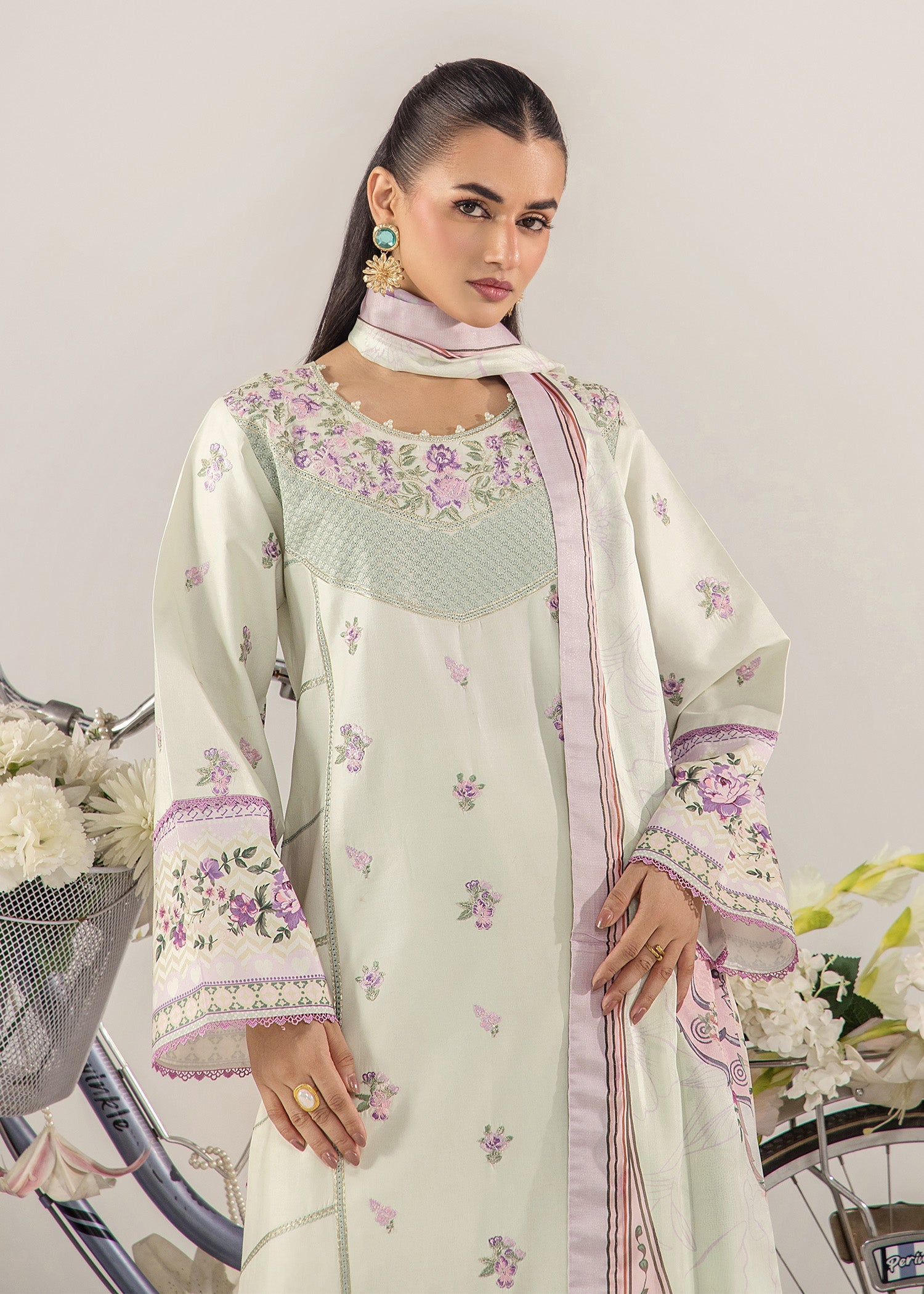Tea Green Lawn Suit with Silk Dupatta Online in Sri Lanka India Australia