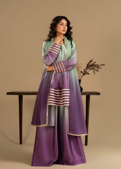 Tea Green Ombre Silk Sharara Gharara Online in Dubai UAE Abudhabi Ajman Sharjah