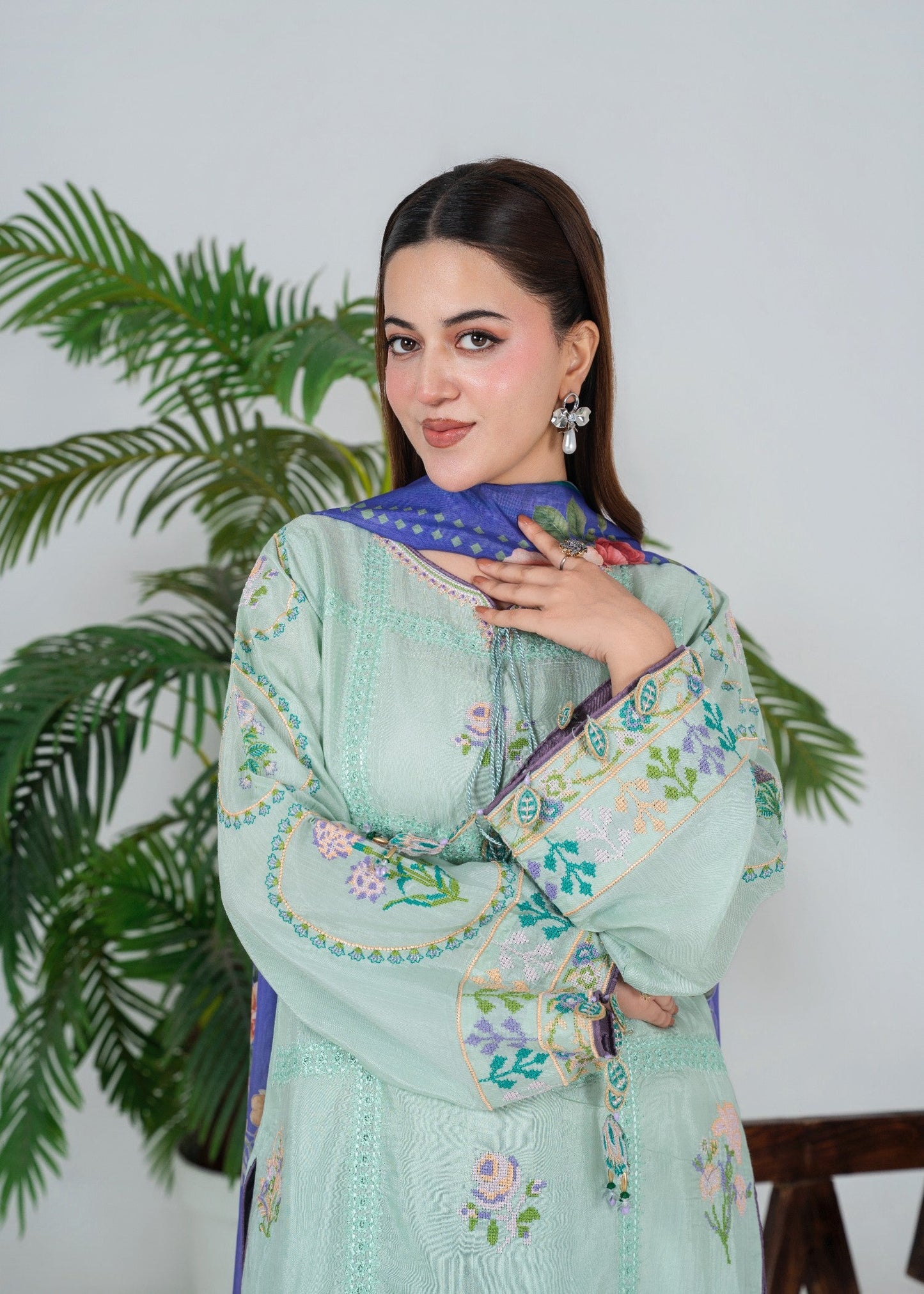 Tea Green Silk Embroidered 3 Piece Suit Online in Sri Lanka India Australia