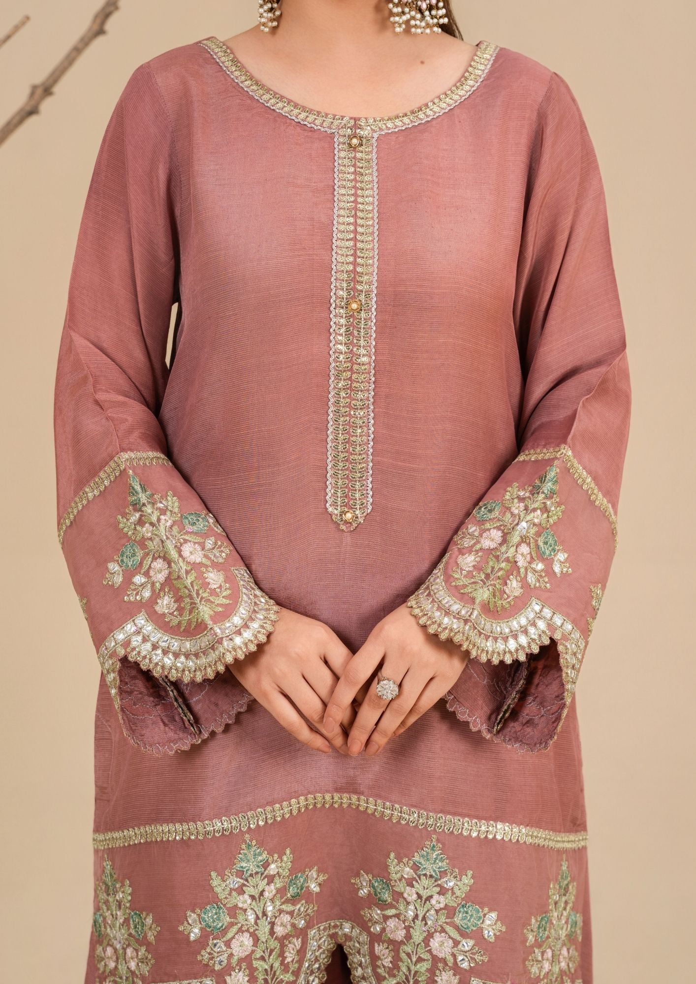 Tea Pink Flared Sharara Suit with Chiffon Dupatta Online in Dubai UAE Abudhabi Ajman Sharjah