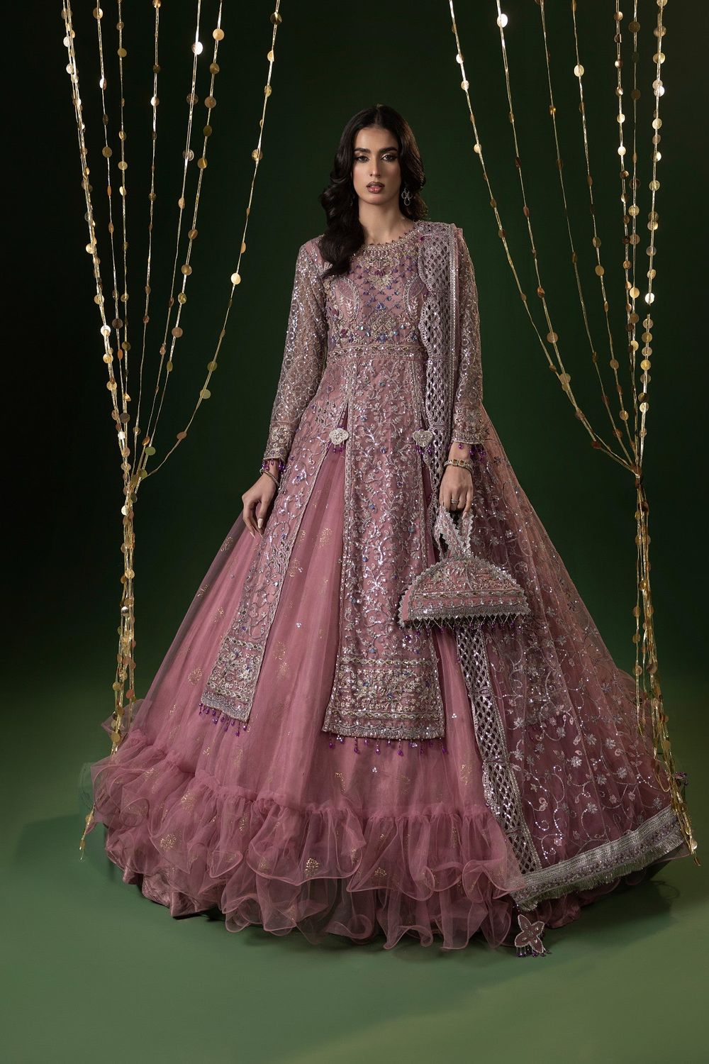 Tea Rose Pink Adda Work Net Lehenga Set Online in Dubai UAE Abudhabi Ajman Sharjah