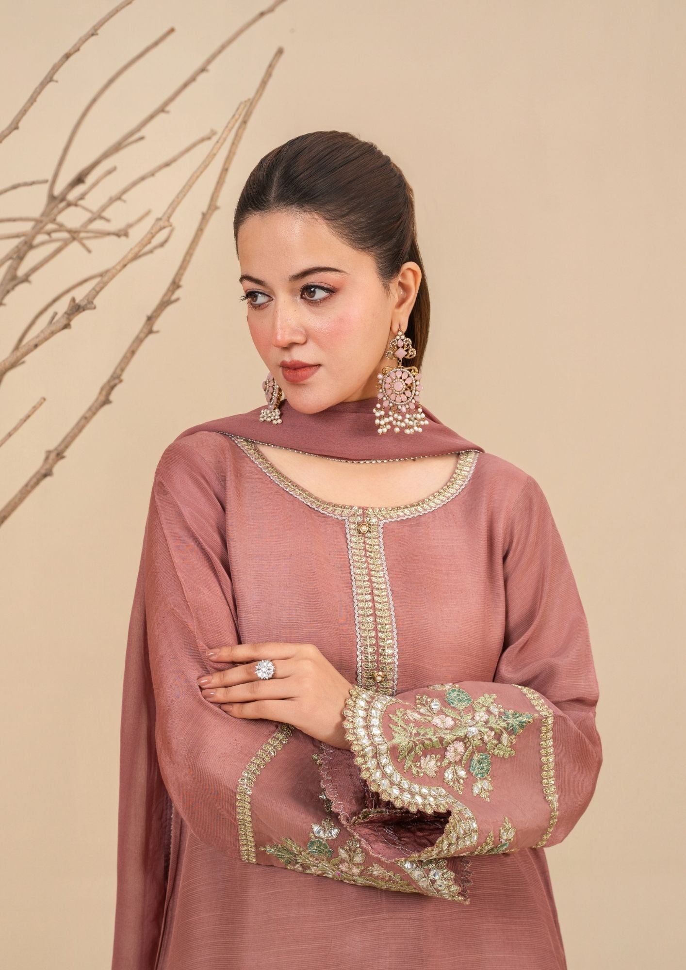 Tea Rose Pink Chiffon Dupatta Sharara Suit Online in Sri Lanka India Australia