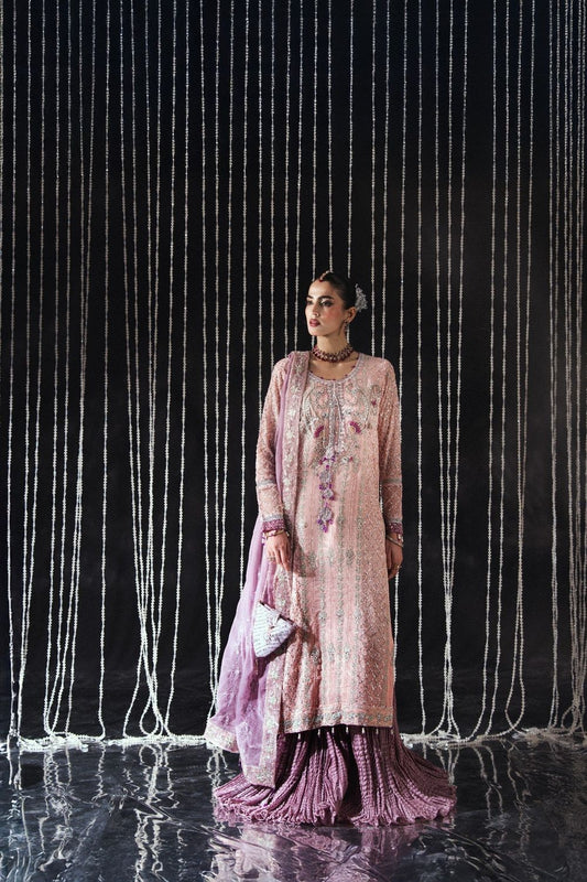 Tea Rose Pink Embroidered Chiffon Wedding Sharara Online in Dubai UAE Abudhabi Ajman Sharjah