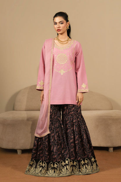 Tea Rose Pink Embroidered Cotton Gharara Online in Dubai UAE Abudhabi Ajman Sharjah