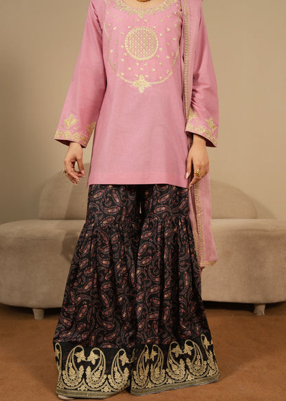 Tea Rose Pink Embroidered Cotton Gharara Online in Sri Lanka India Australia
