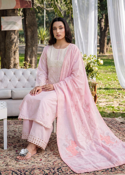 Tea Rose Pink Embroidered Lawn Kurta Plazzo Dupatta Online in Sri Lanka India Australia