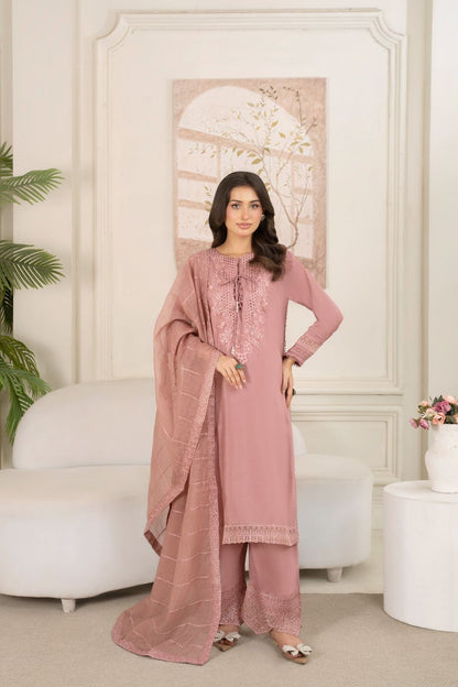 Tea Rose Pink Embroidered Raw Silk Salwar Kameez Online in Dubai UAE Abudhabi Ajman Sharjah