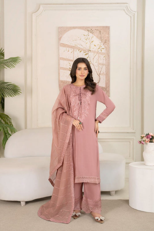 Tea Rose Pink Embroidered Raw Silk Salwar Kameez Online in Dubai UAE Abudhabi Ajman Sharjah