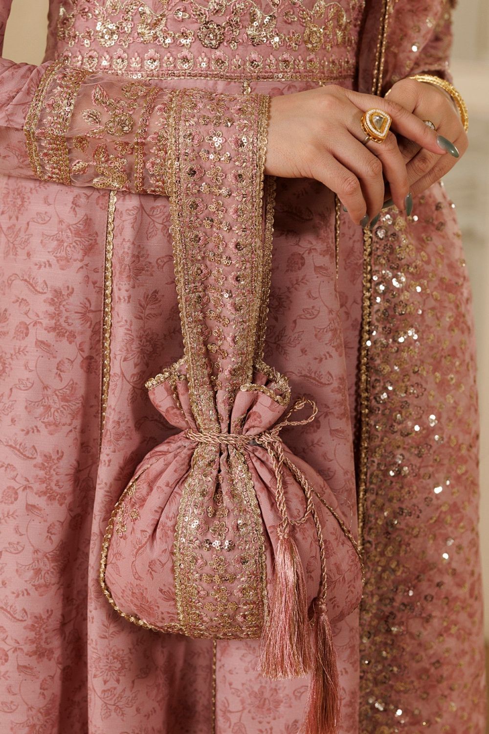 Tea Rose Pink Leather Potli Bag Online in Dubai UAE Abudhabi Ajman Sharjah