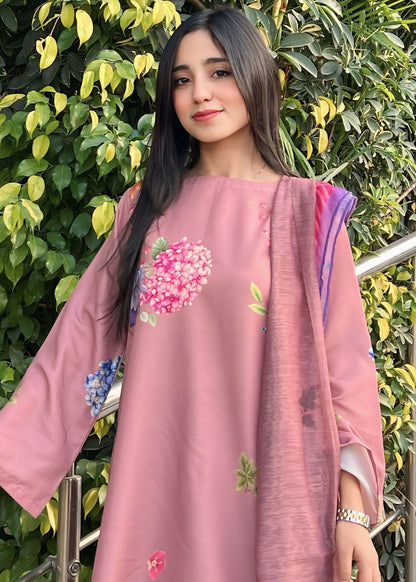 Tea Rose Pink Raw Silk Printed Kurta Culottes Set Online in Sri Lanka India Australia