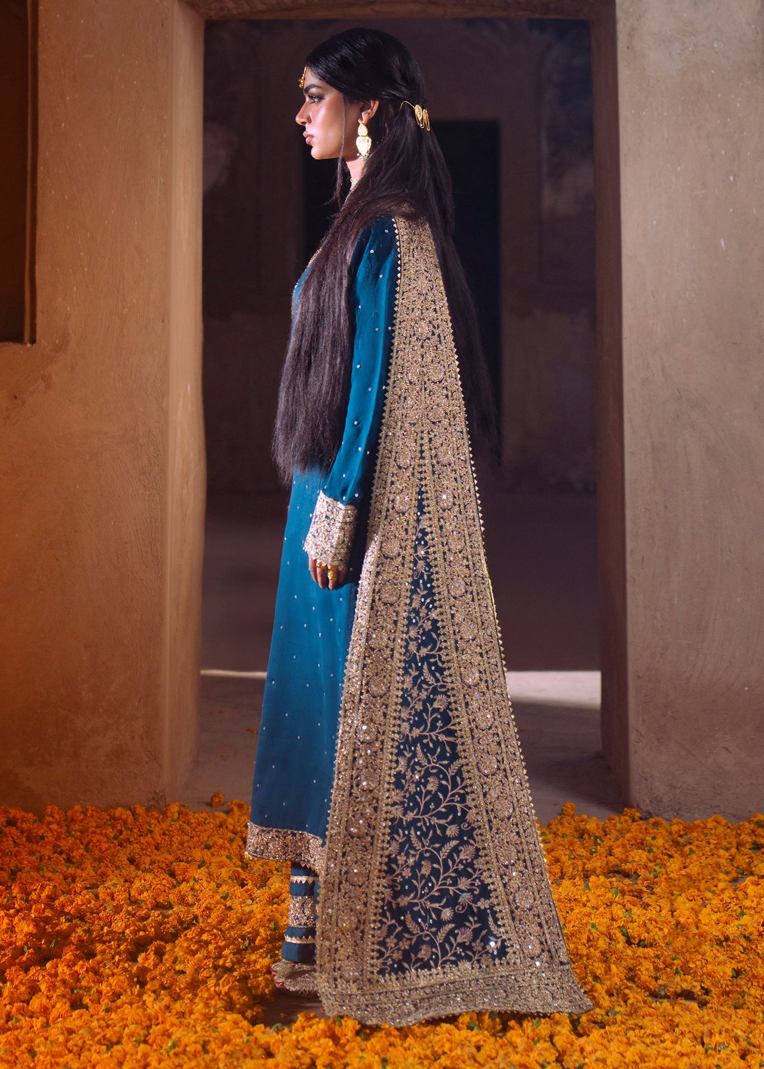 Teal Blue Embellished Chiffon Straight Cut Suit Online in Dubai UAE Abudhabi Ajman Sharjah