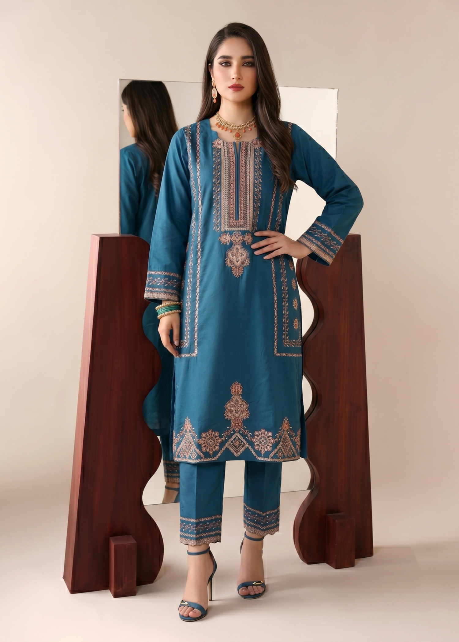 Teal Blue Embroidered Lawn Festive Wear Online in Dubai UAE Abudhabi Ajman Sharjah