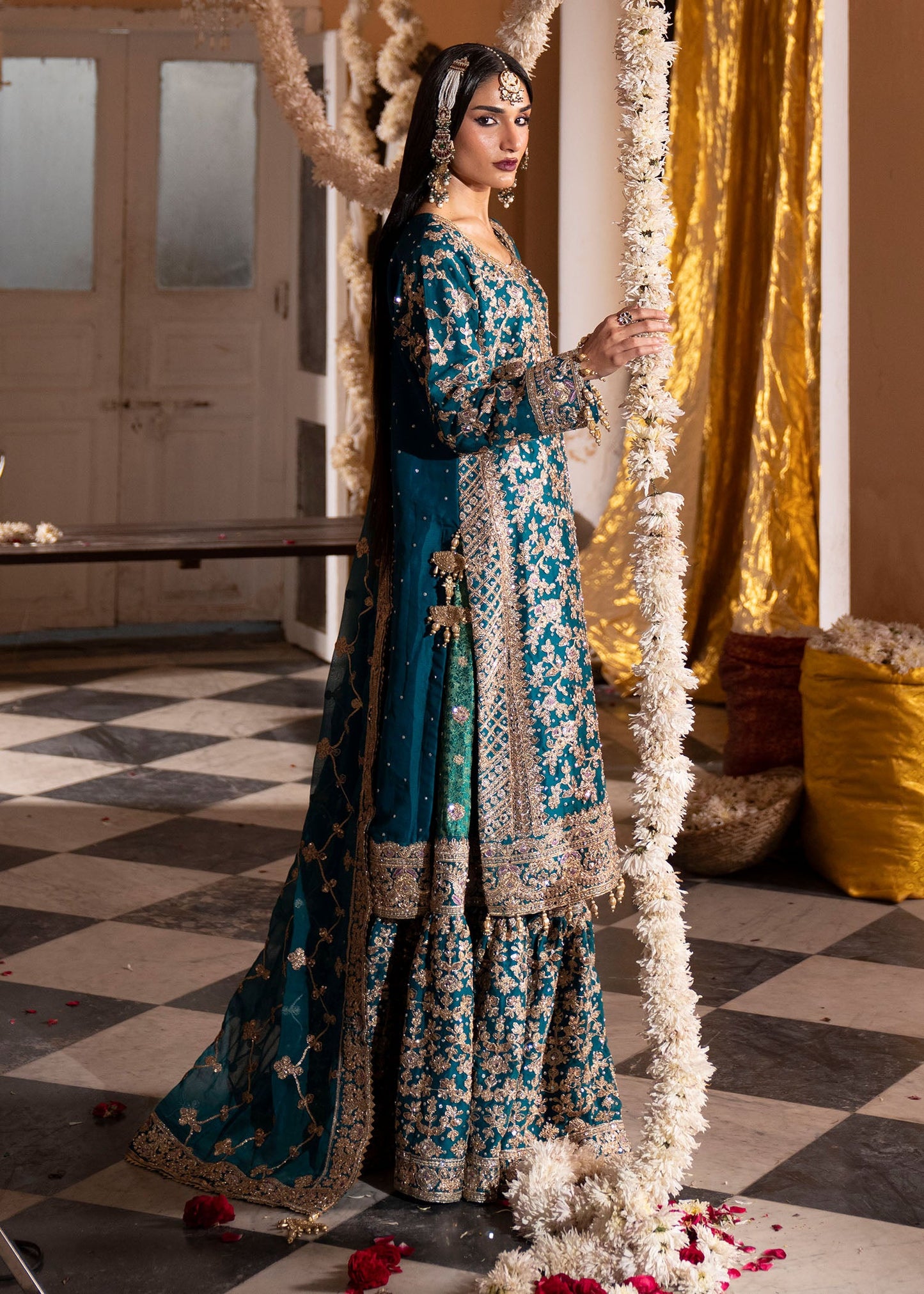 Teal Charmuse Designer Kurti Lehenga Online in Dubai DXB UAE Abudhabi Meena Bazaar