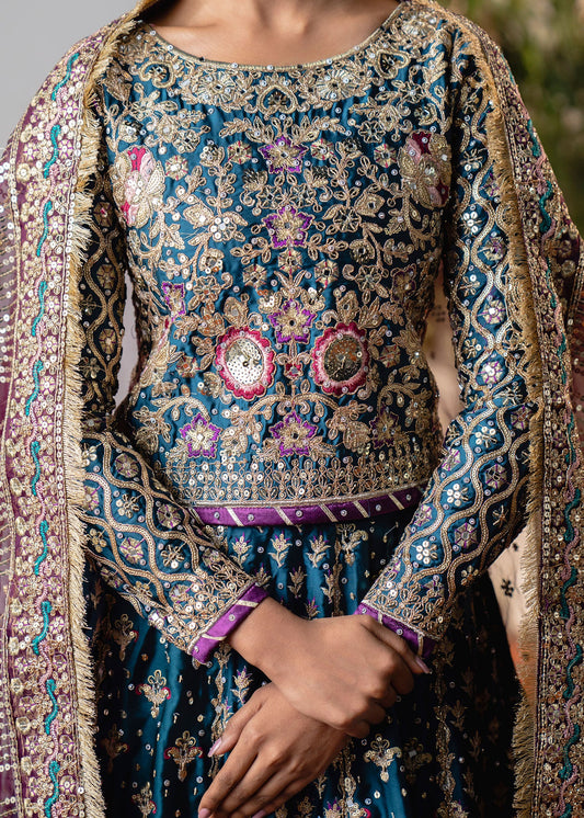 Teal Charmuse Embroidered Lehenga Choli Online in Sri Lanka India Australia