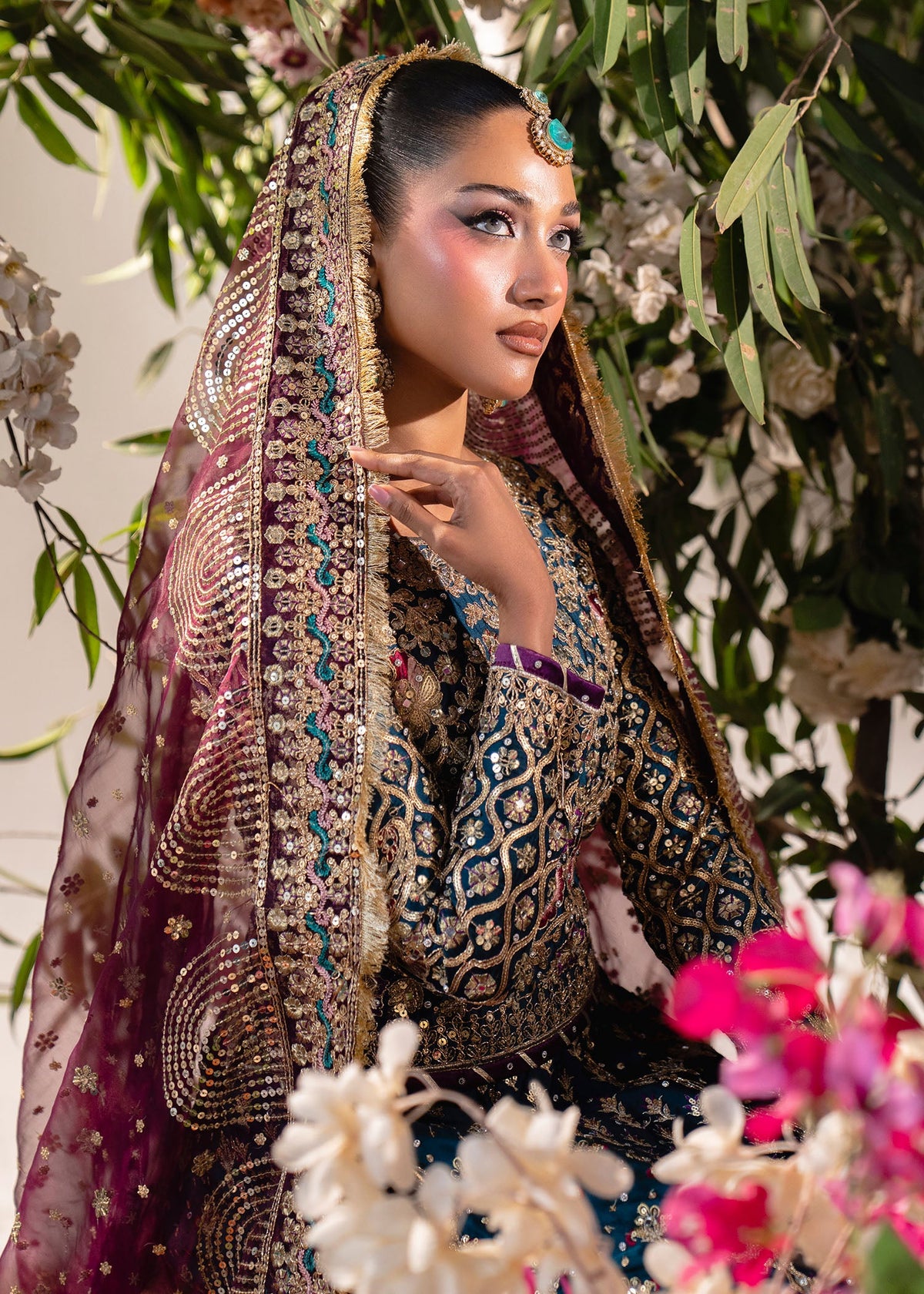 Teal Charmuse Embroidered Lehenga Online in Sri Lanka India Australia