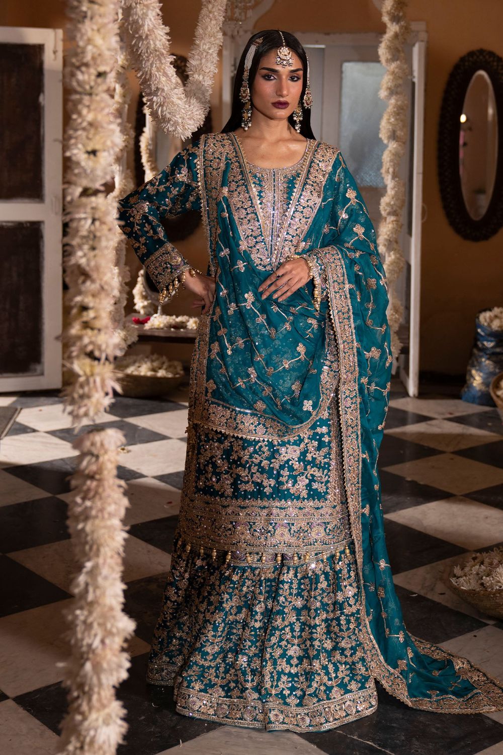 Teal Charmuse Kurti Lehenga Dupatta Set Online in Dubai UAE Abudhabi Ajman Sharjah